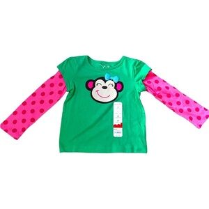 Girls monkey polka dot long sleeved layered style shirt 3T NWT